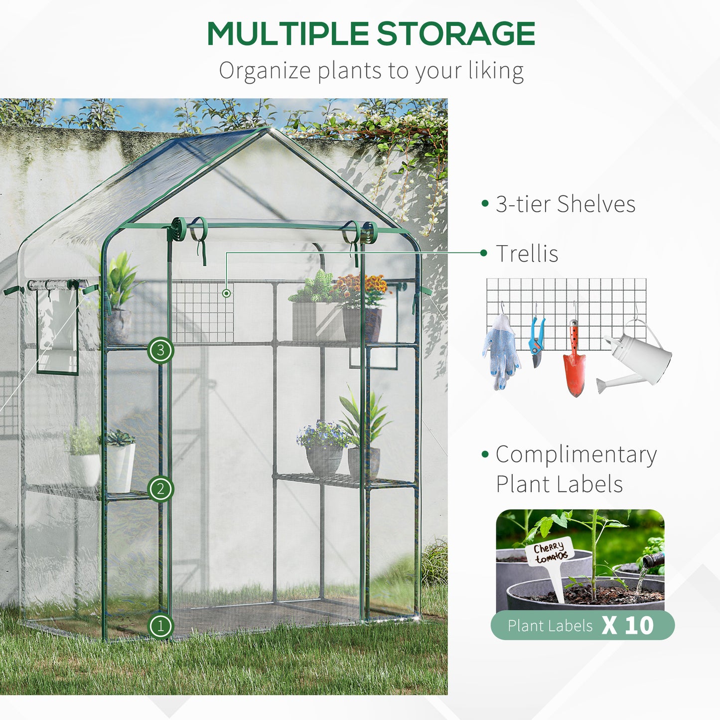 Serre de jardin walk-in 4 tablettes porte à rouleau