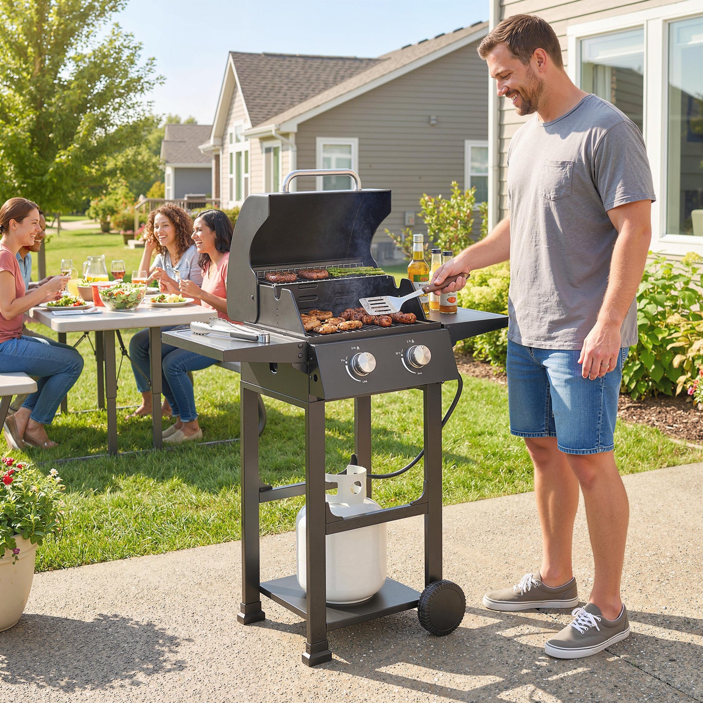 Barbecue au Propane 2 Brûleurs avec Roues 18 400 BTU