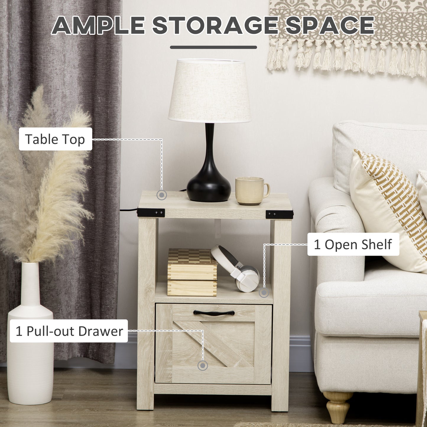 Table de chevet style fermette avec tiroir et tablette