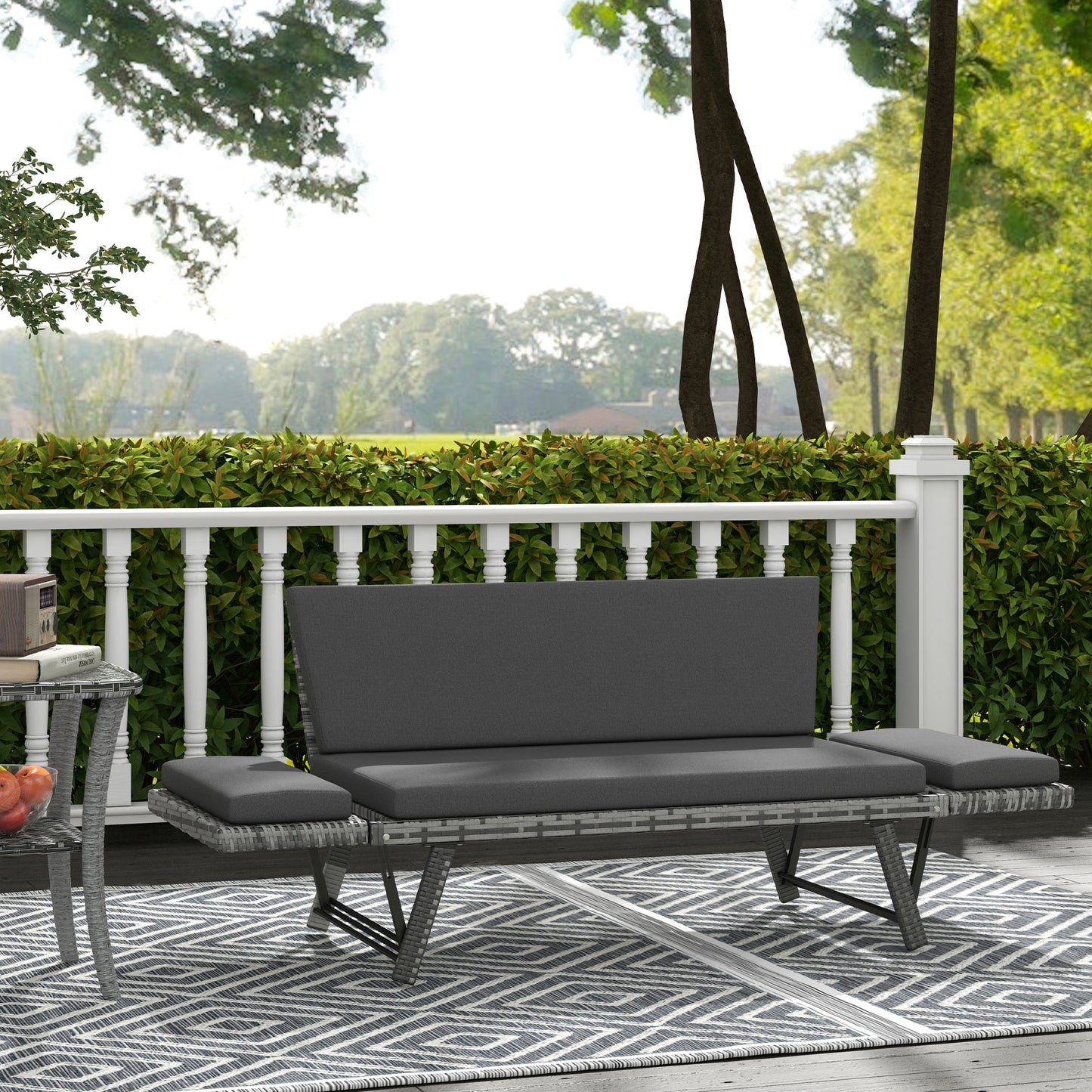 Causeuse convertible en osier pour patio — gris