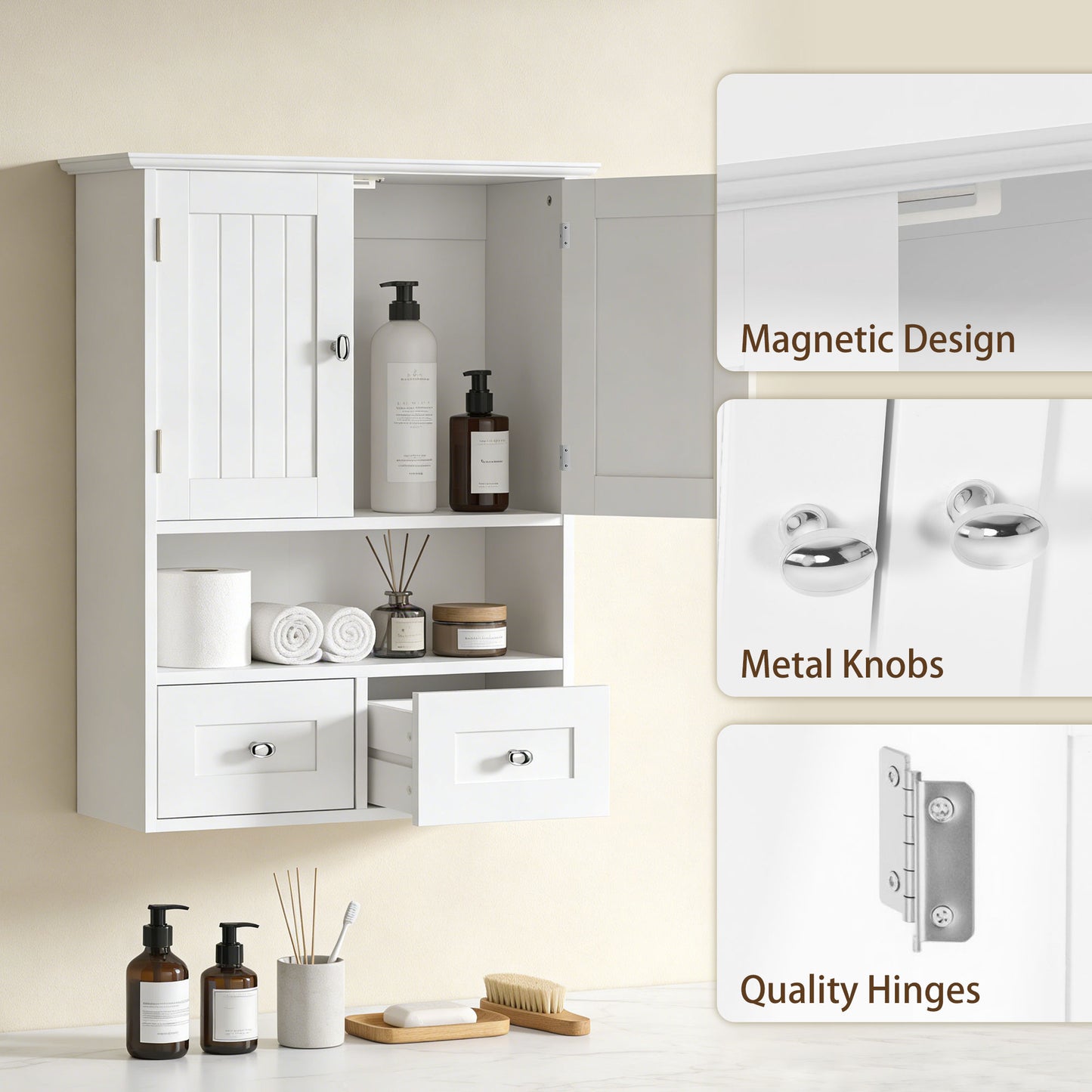 Armoire murale salle de bain avec tiroirs et étagère