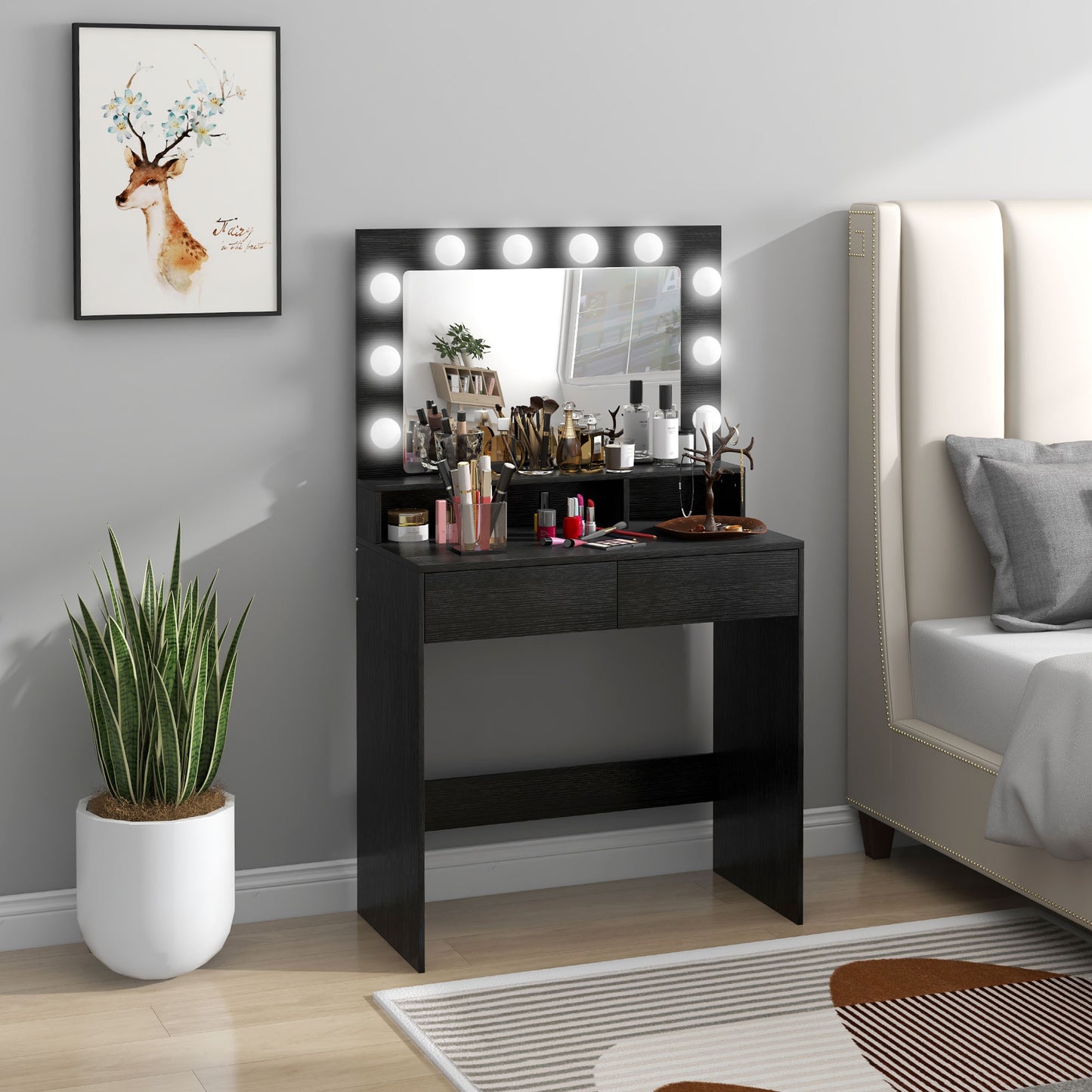 Coiffeuse avec miroir éclairé LED et tiroirs