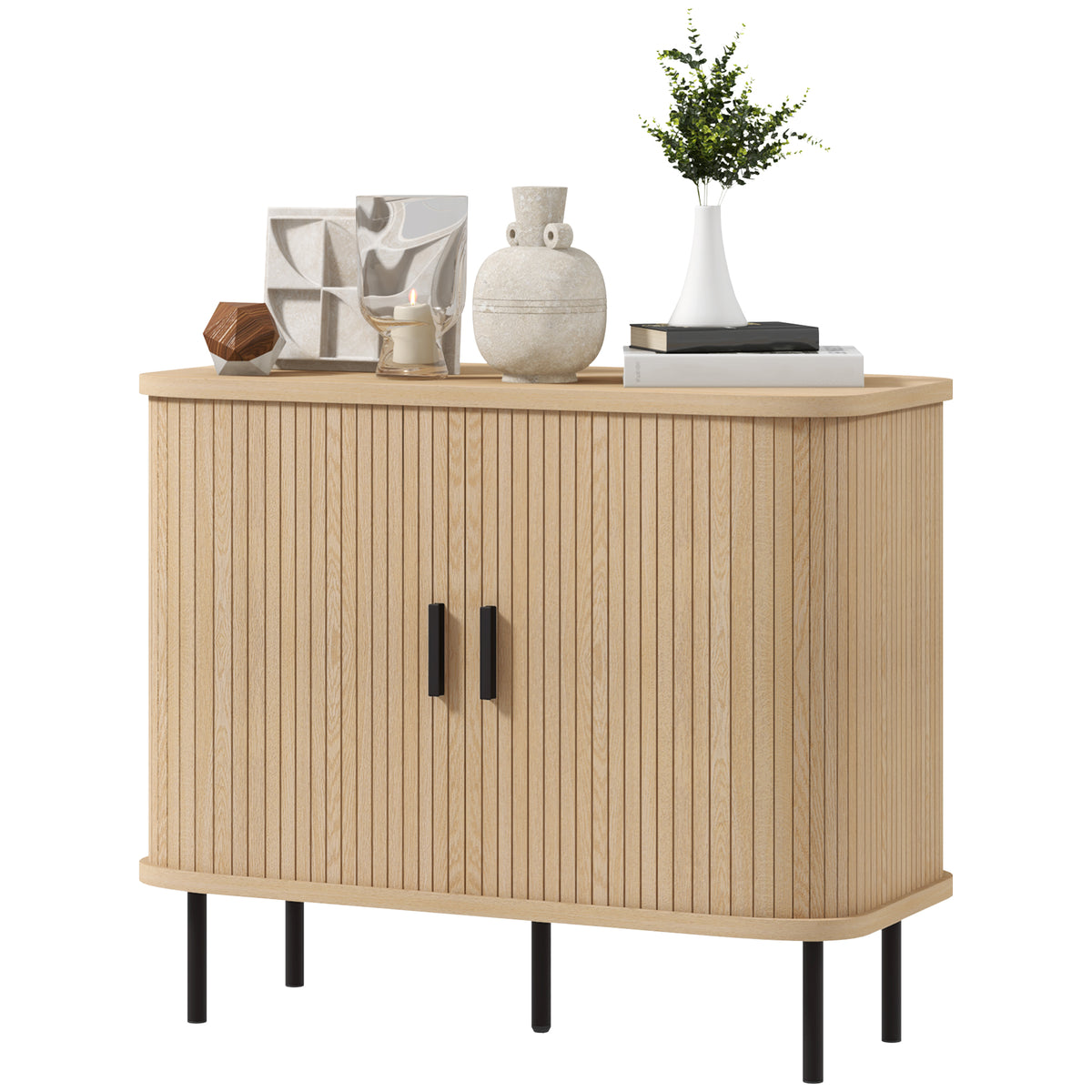 Buffet bahut nordique portes lamelles pieds métalliques