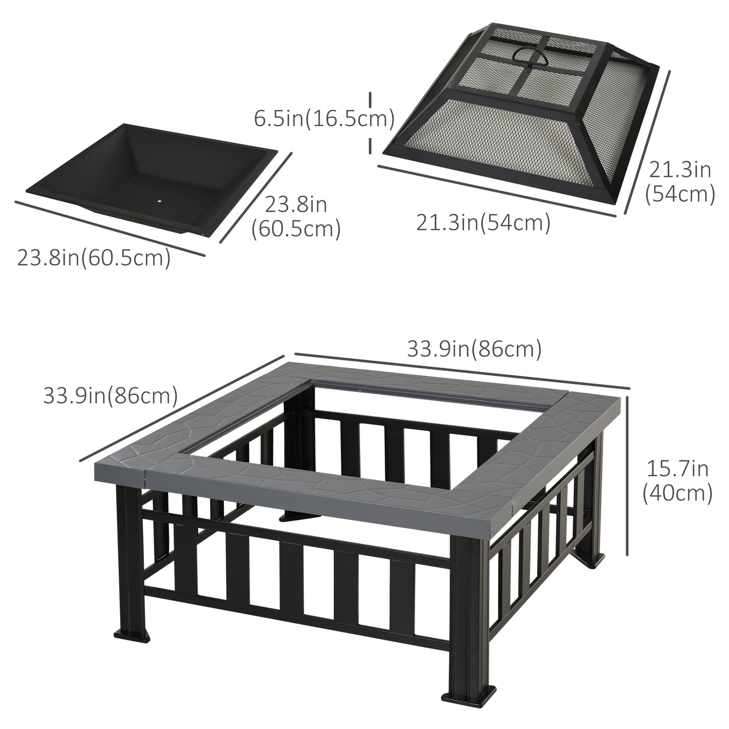 Foyer extérieur carré 86 cm acier avec couvercle