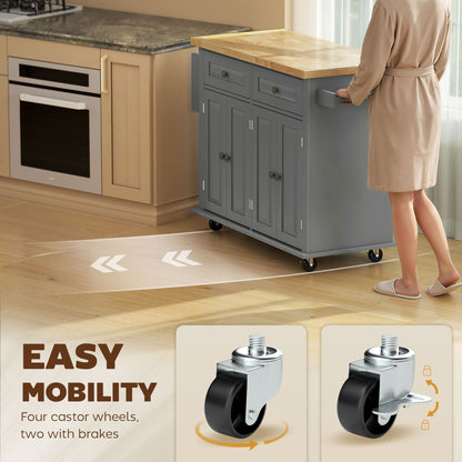 Îlot de cuisine mobile avec rangement et dessus bois