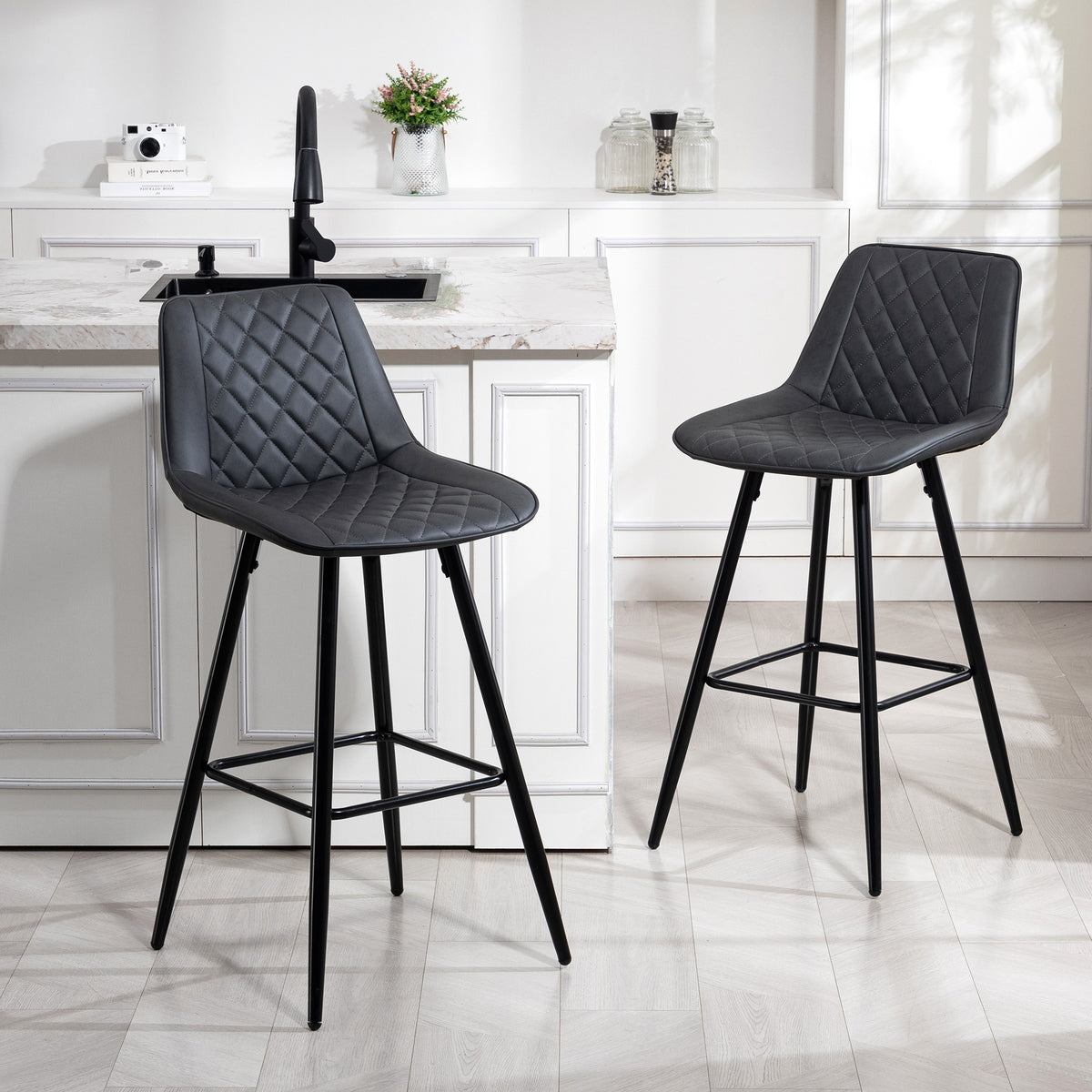 Chaises de comptoir PU cuir ensemble de 2