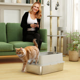 Bac à litière XL acier inoxydable pour chats — Gris
