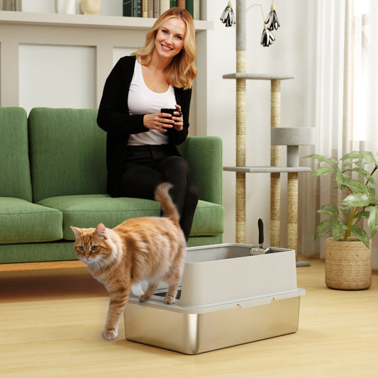 Bac à litière XL acier inoxydable pour chats — Gris