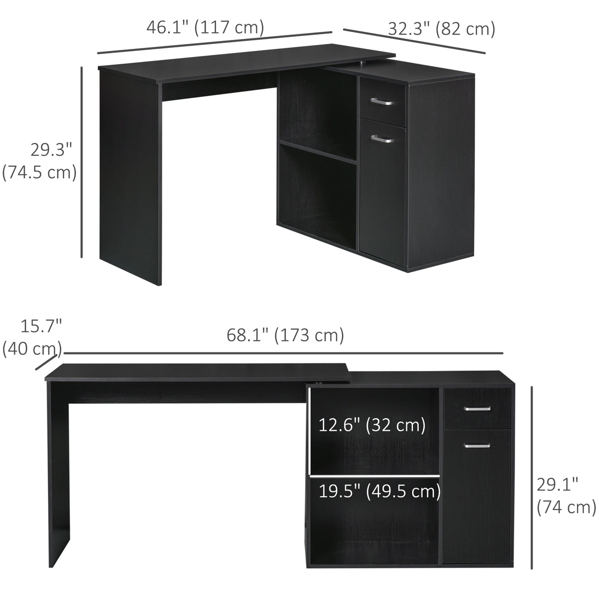 Bureau d'angle rotatif 180° avec rangements