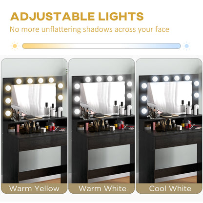 Coiffeuse avec miroir éclairé LED et tiroirs