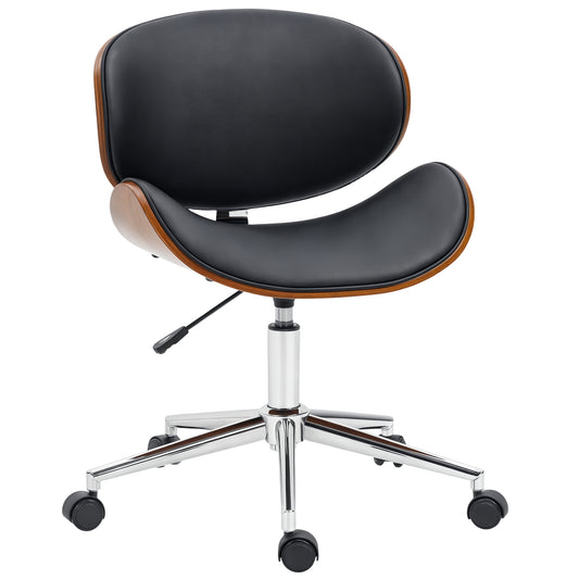 Chaise de bureau pivotante simili-cuir et bois courbé
