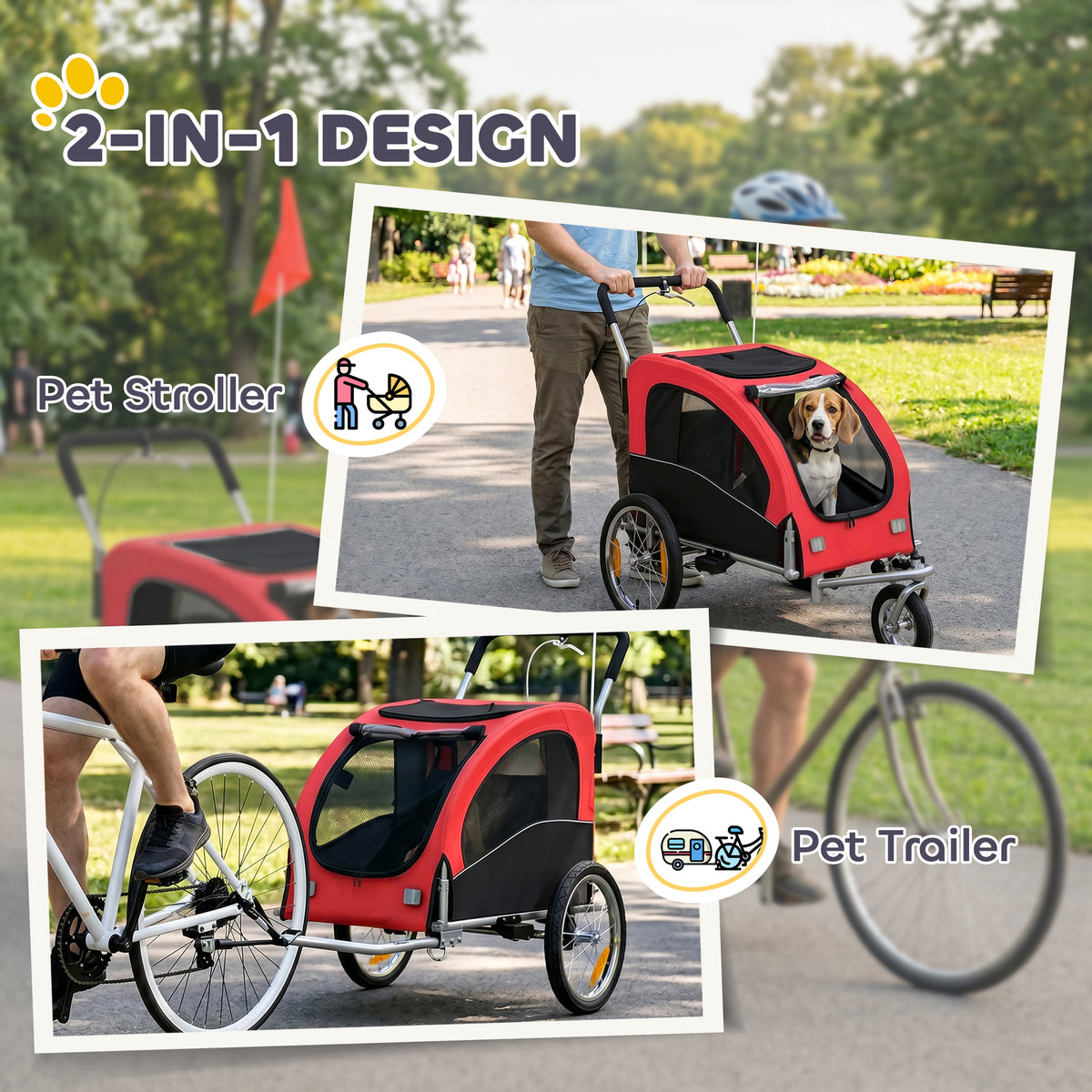 Remorque de vélo pour chien et poussette 2-en-1