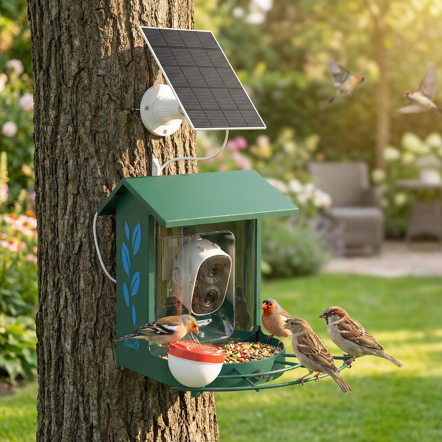 Mangeoire connectée pour oiseaux avec caméra IA solaire