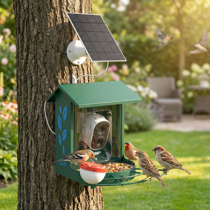 Mangeoire connectée pour oiseaux avec caméra IA solaire