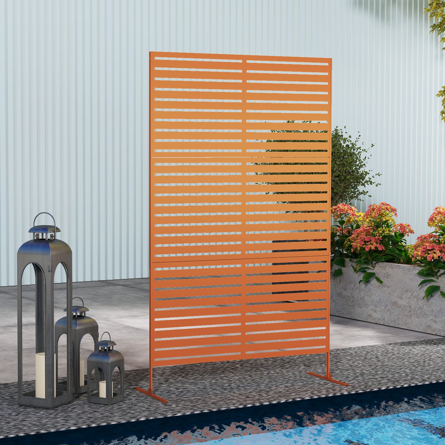 Outsunny Decorative Outdoor Screen - Black Metal Space Divider