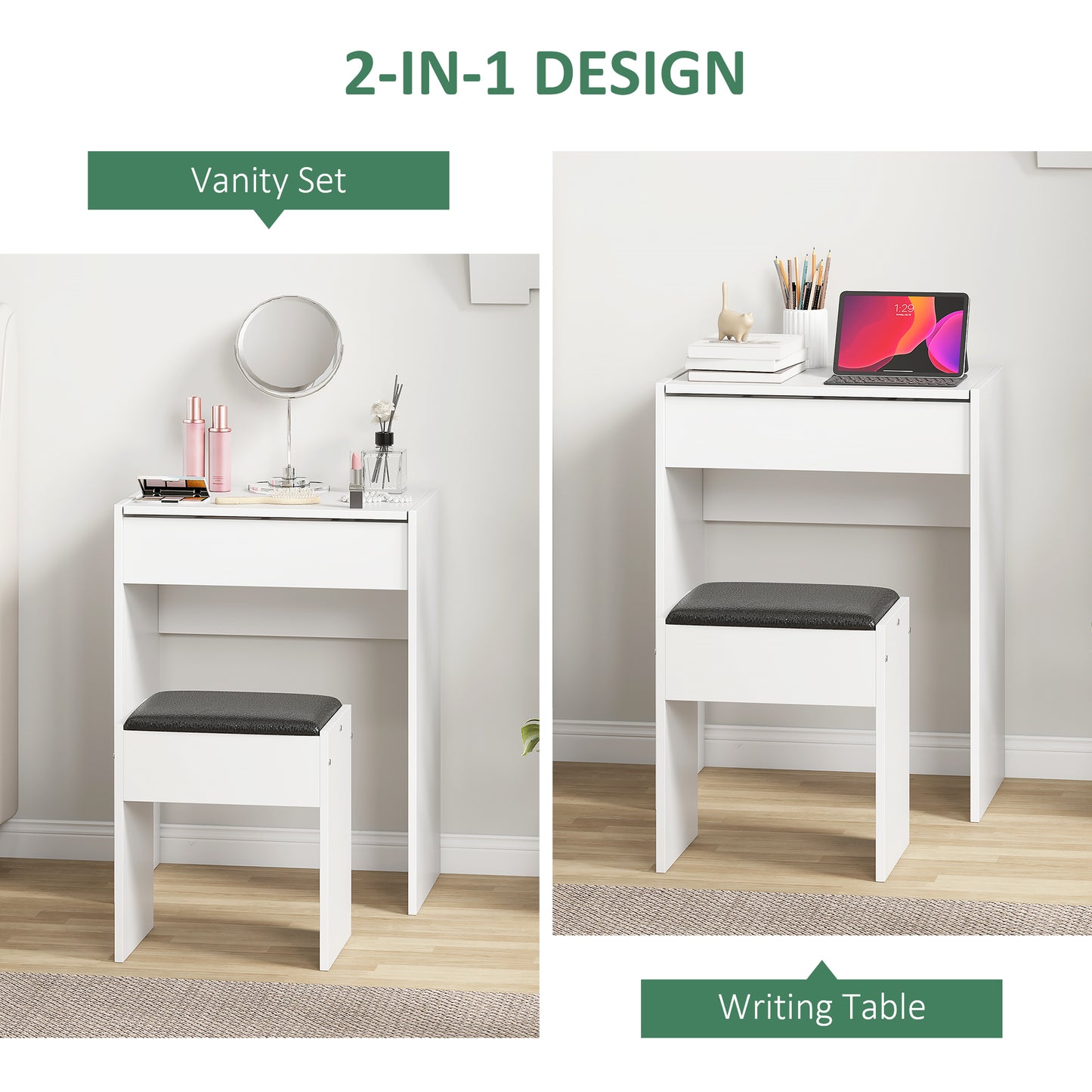 Coiffeuse moderne avec miroir rabattable et tabouret rembourré