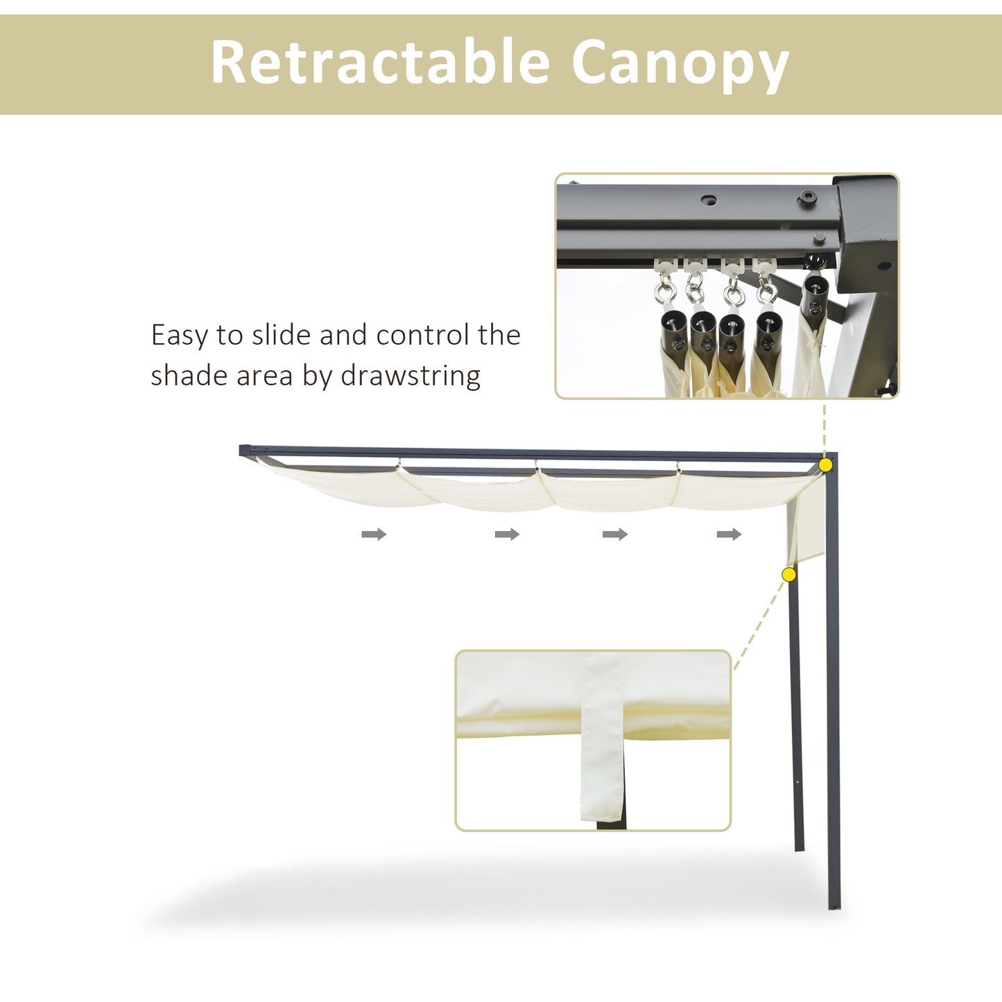 Pergola extérieure rétractable 3x3m cadre métal