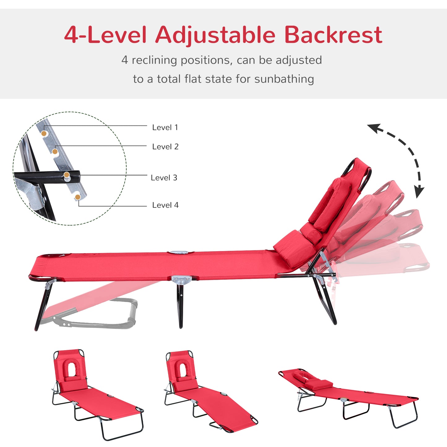 Chaise longue pliante avec trou visage ajustable