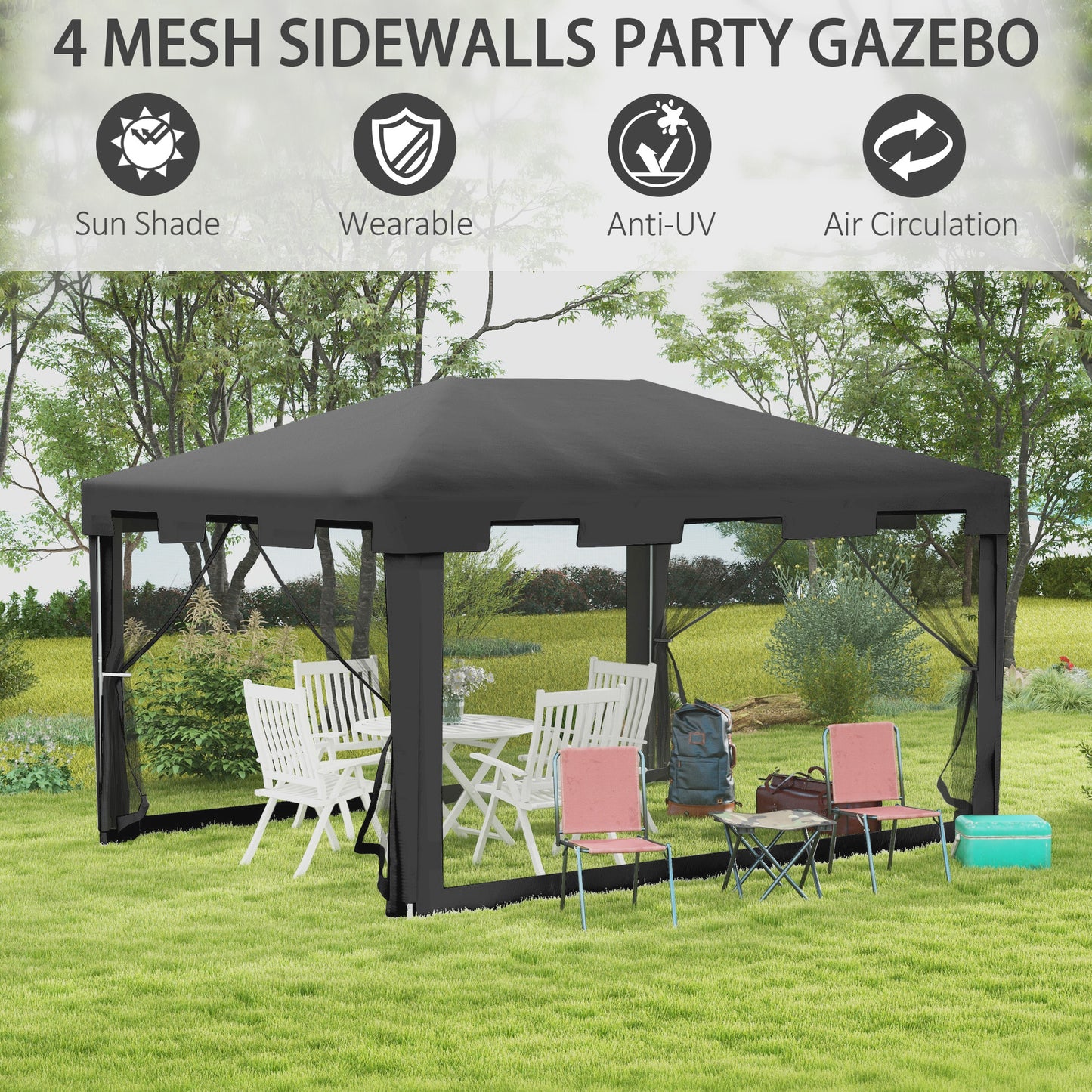 Gazebo Outsunny 10×13 pi avec Murs Moustiquaire - Tente de Jardin