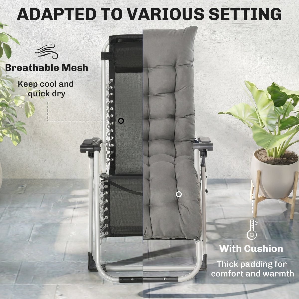 Chaise longue zéro gravité pliante avec coussin amovible