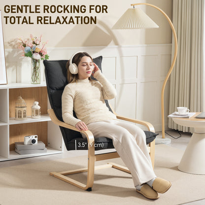 Fauteuil d'accent moderne avec accoudoirs en bois et mouvement berçant