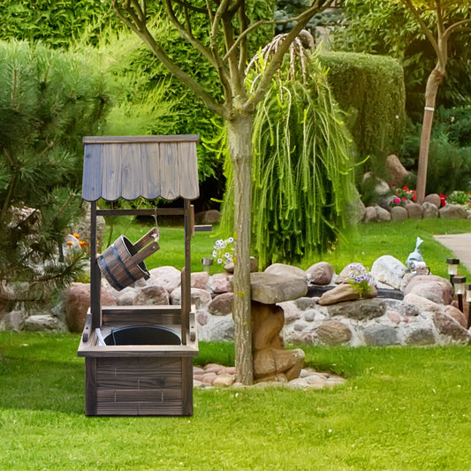 Fontaine de puits carbonisée bois pompe électrique