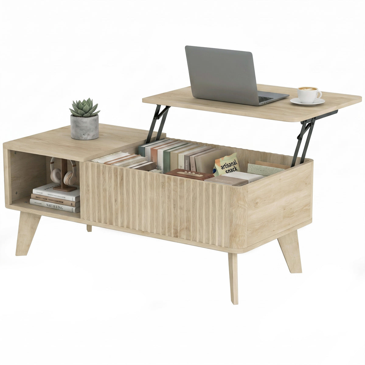 Table basse relevable cannelée 100 cm