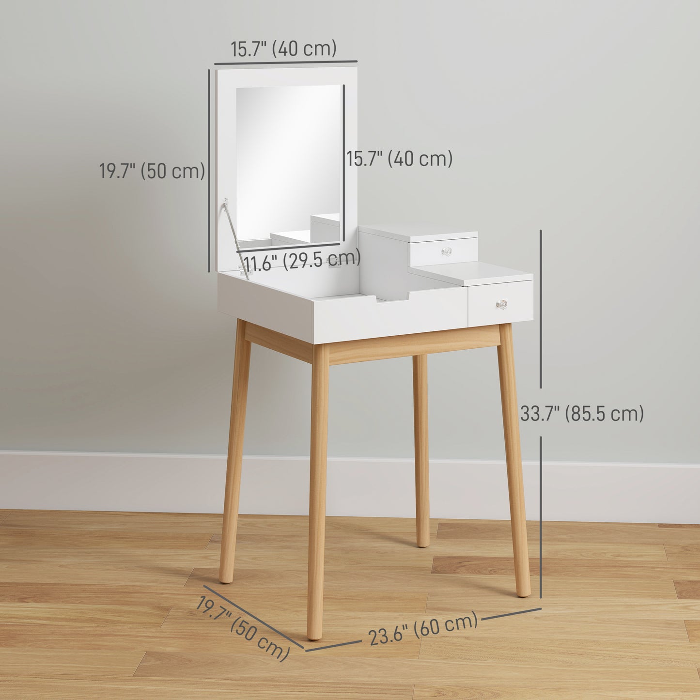 Coiffeuse avec miroir rabattable et tiroirs