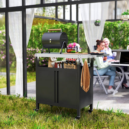Chariot BBQ extérieur avec table pliante et dessus inox
