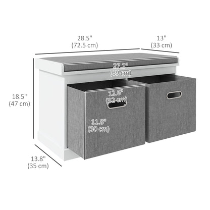 Banc de rangement pour chaussures avec coussin et tiroirs