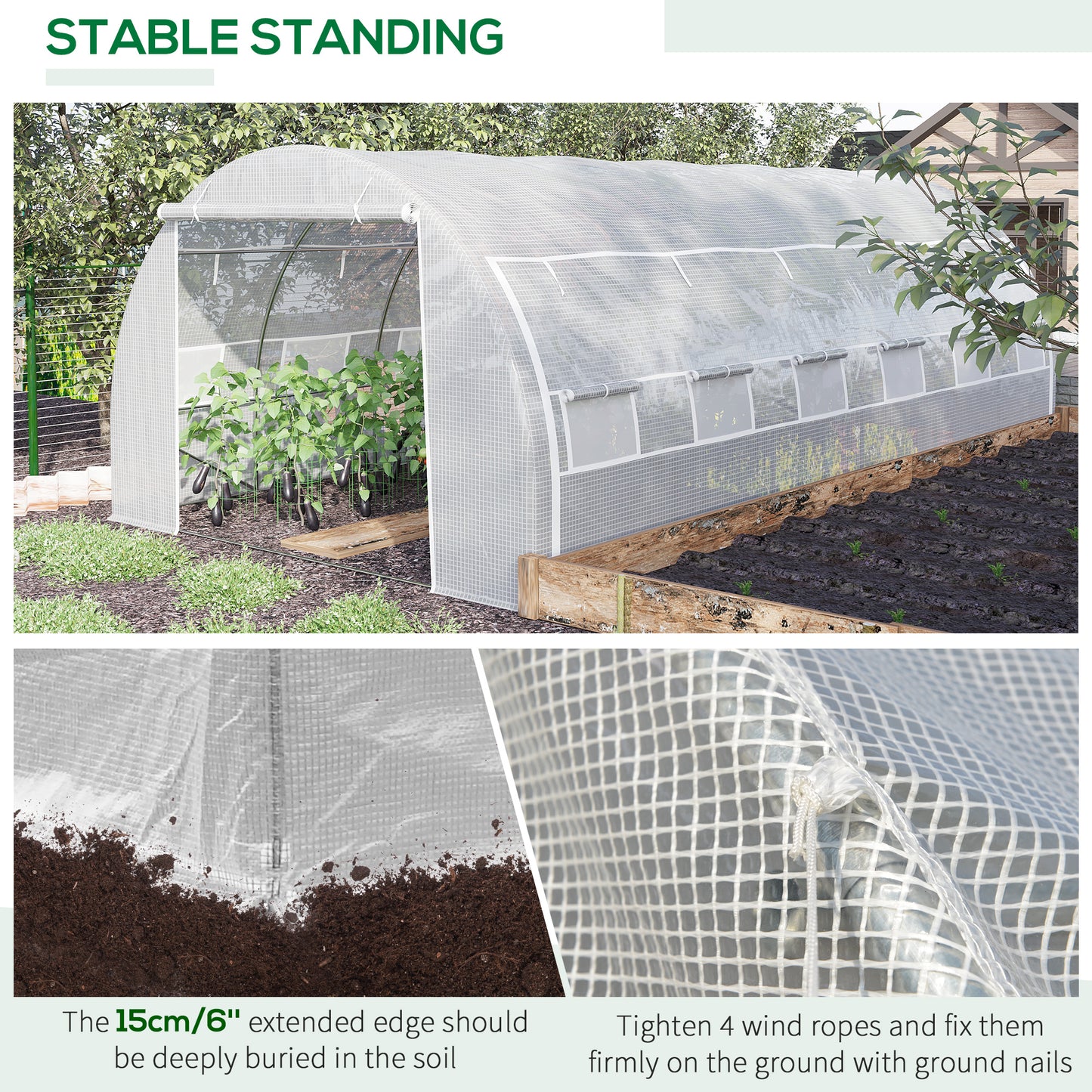  6x3x2m Tunnel Greenhouse with 12 Windows and UV Protection