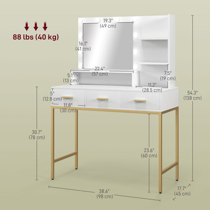 Coiffeuse illuminée avec miroir LED et 3 tiroirs