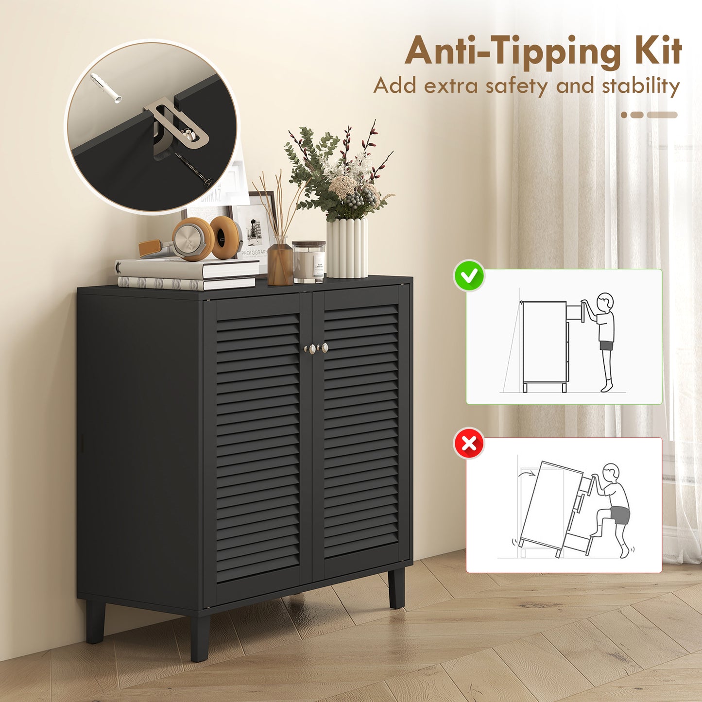 Armoire à chaussures 4 niveaux avec 2 portes