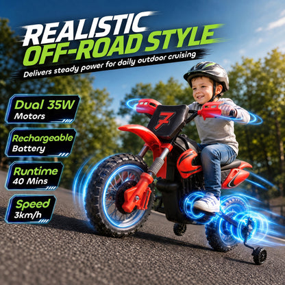 Moto électrique pour enfants 12V avec roulettes d'entraînement