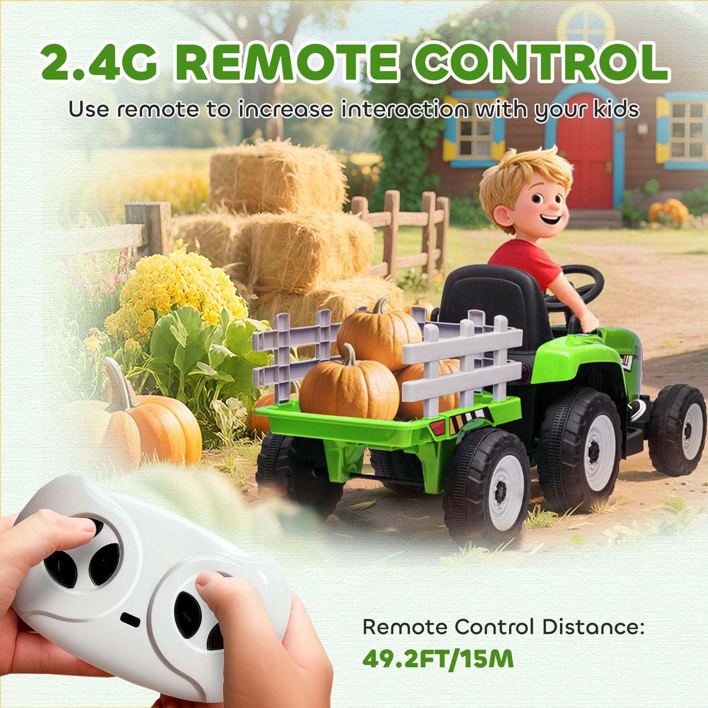 Tracteur électrique 12V pour enfants avec remorque