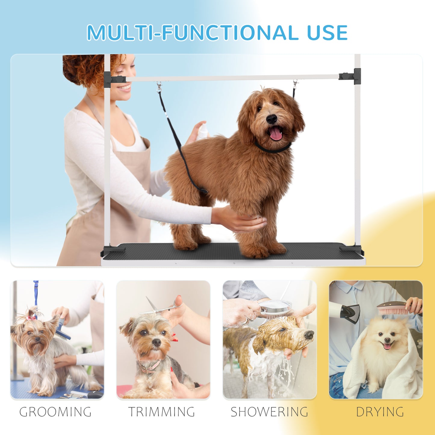 Table de toilettage ajustable pour chiens avec sangles sécurité
