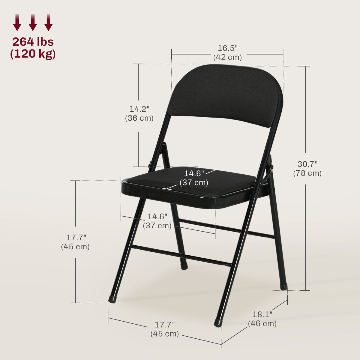 Chaises pliantes rembourrées en métal — ensemble de 6