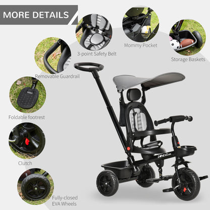 Tricycle évolutif 5-en-1 avec poignée parentale