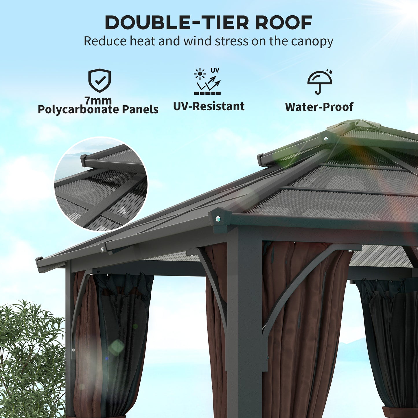 Gazebo toit rigide 10' x 10' polycarbonate double niveau