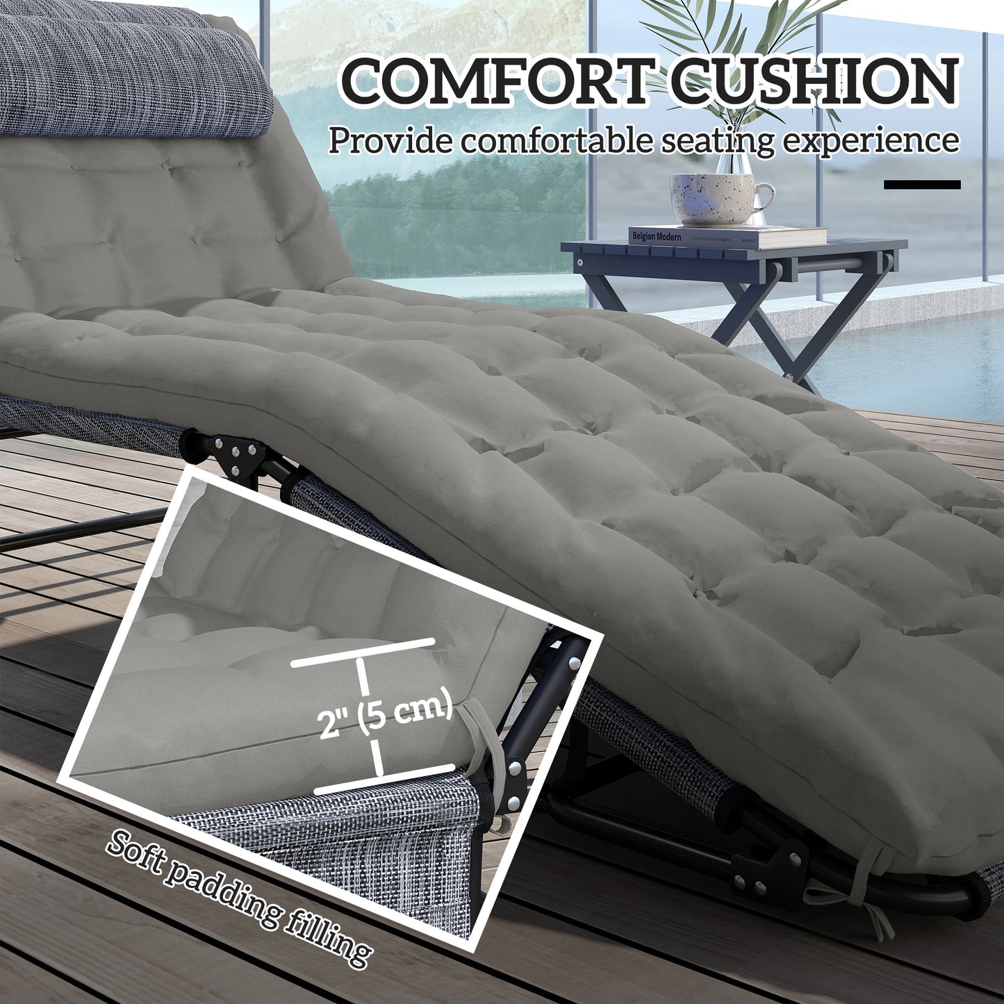 Chaise longue pliante 4 positions avec coussin