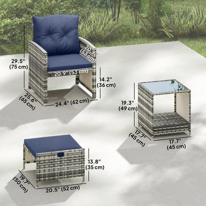 Outsunny 5-Piece Rattan Patio Set - Chairs + Ottomans + Glass Table