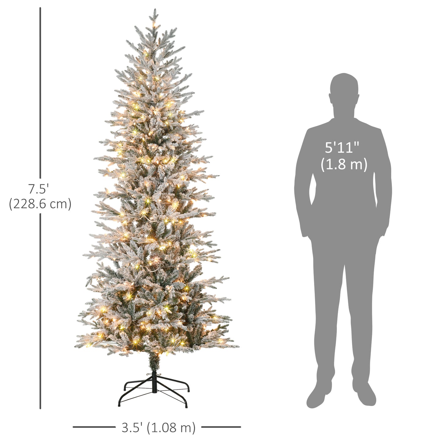 Sapin de Noël artificiel enneigé avec lumières intégrées 7,5 pi