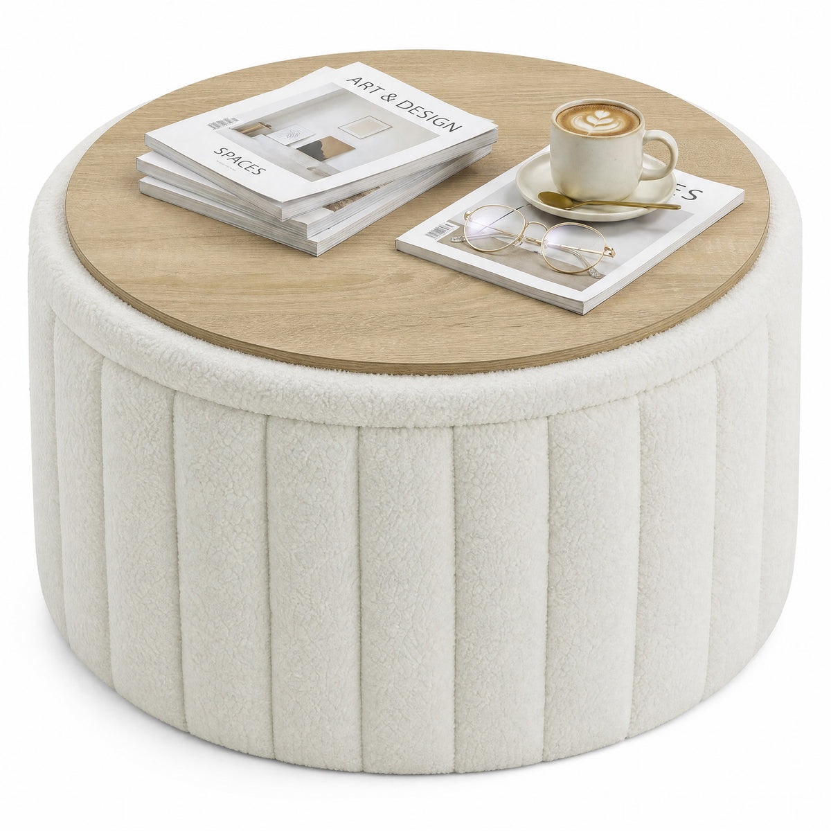 Table basse ronde de salon avec rangement