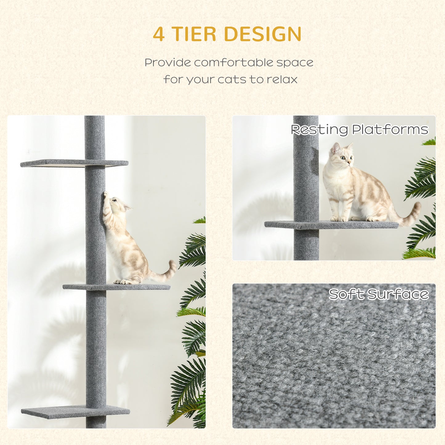 Arbre à chat ajustable sol-plafond 4 niveaux