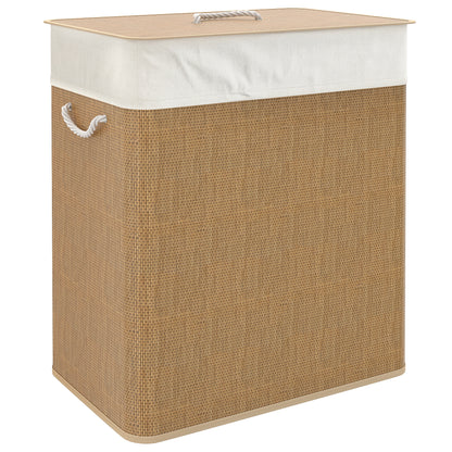 Panier à linge double 100L bambou avec couvercle