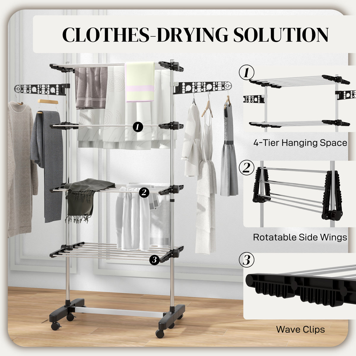 Séchoir à linge pliant en acier inoxydable