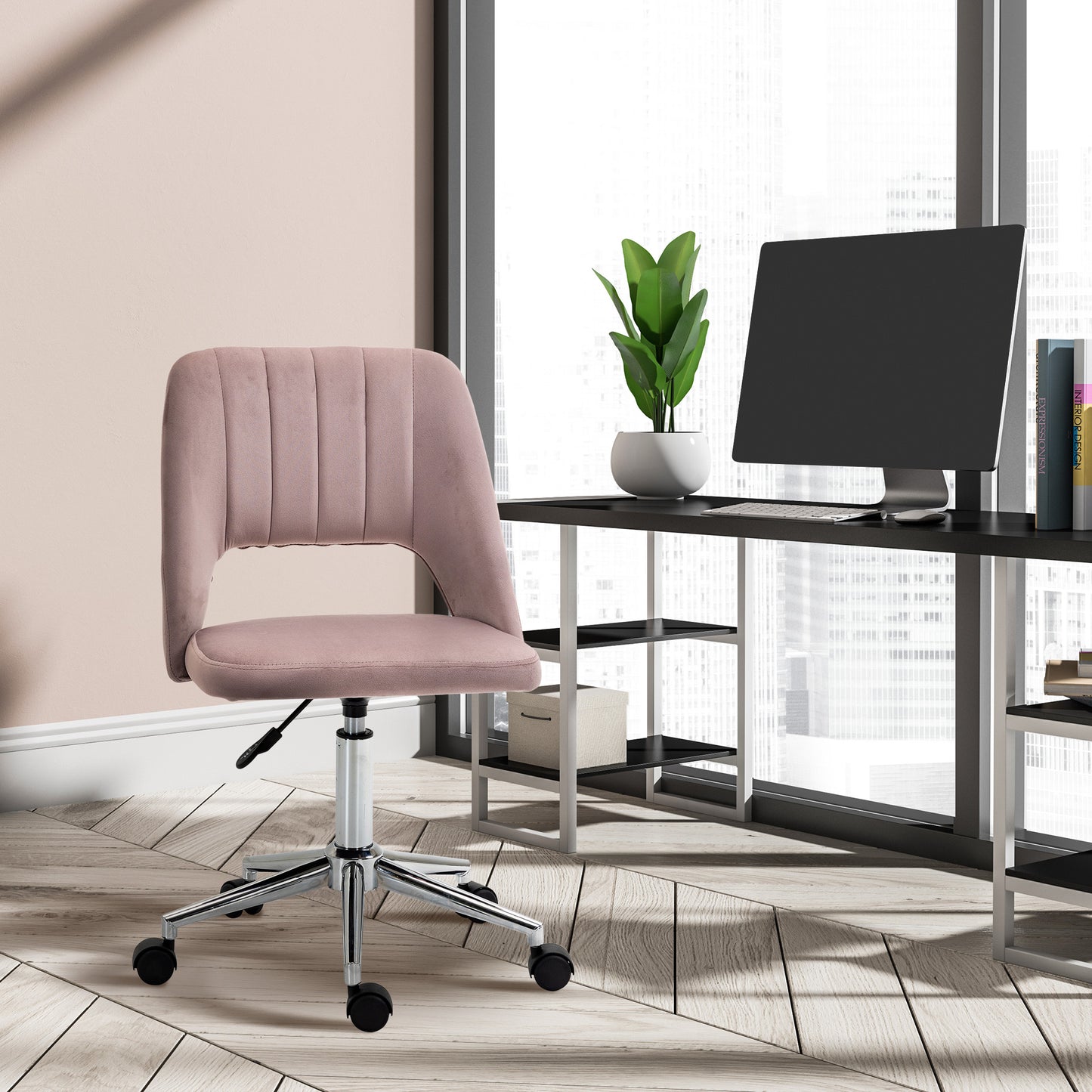 Chaise de bureau mi-hauteur velours forme festonnée pivotante