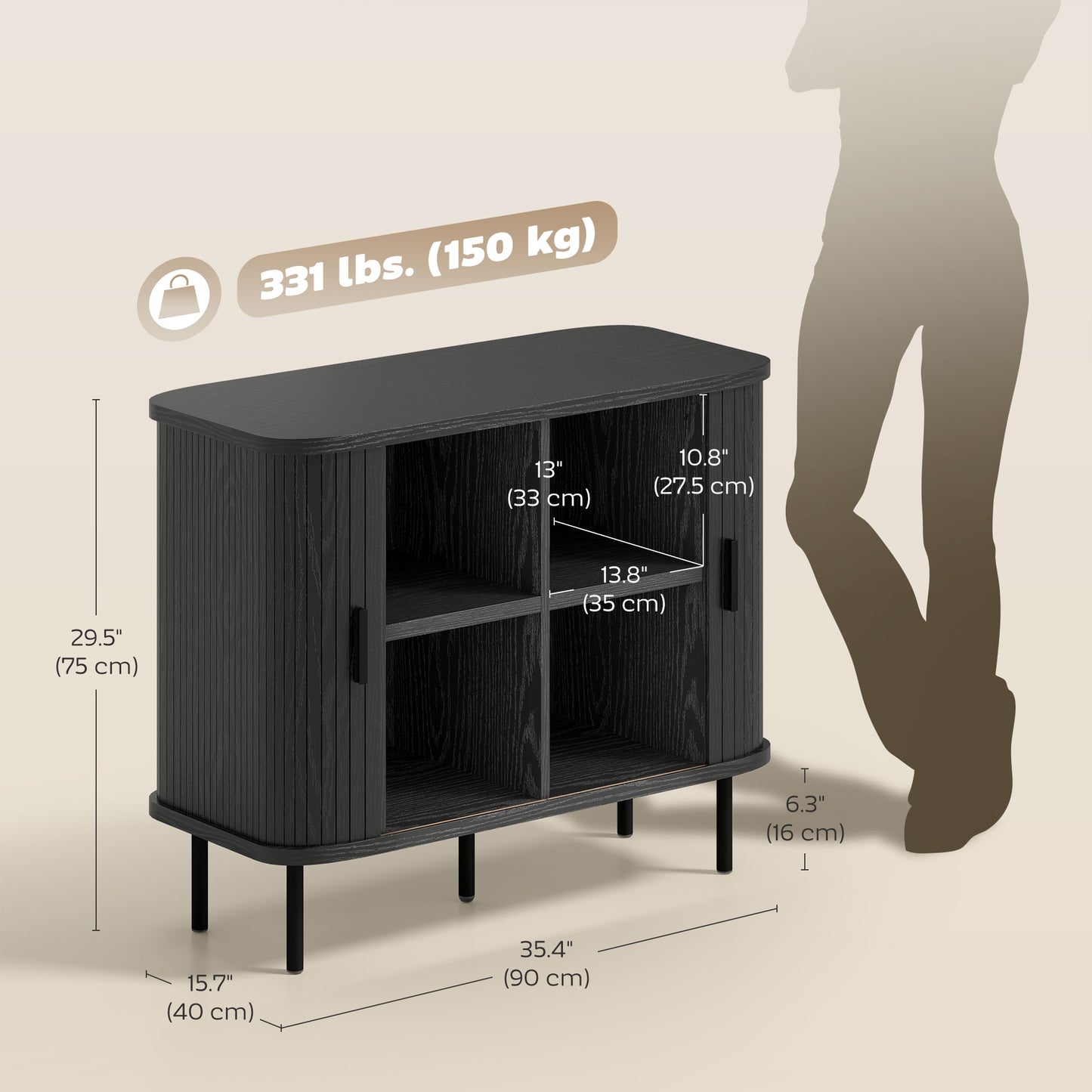 Buffet bahut nordique portes lamelles pieds métalliques