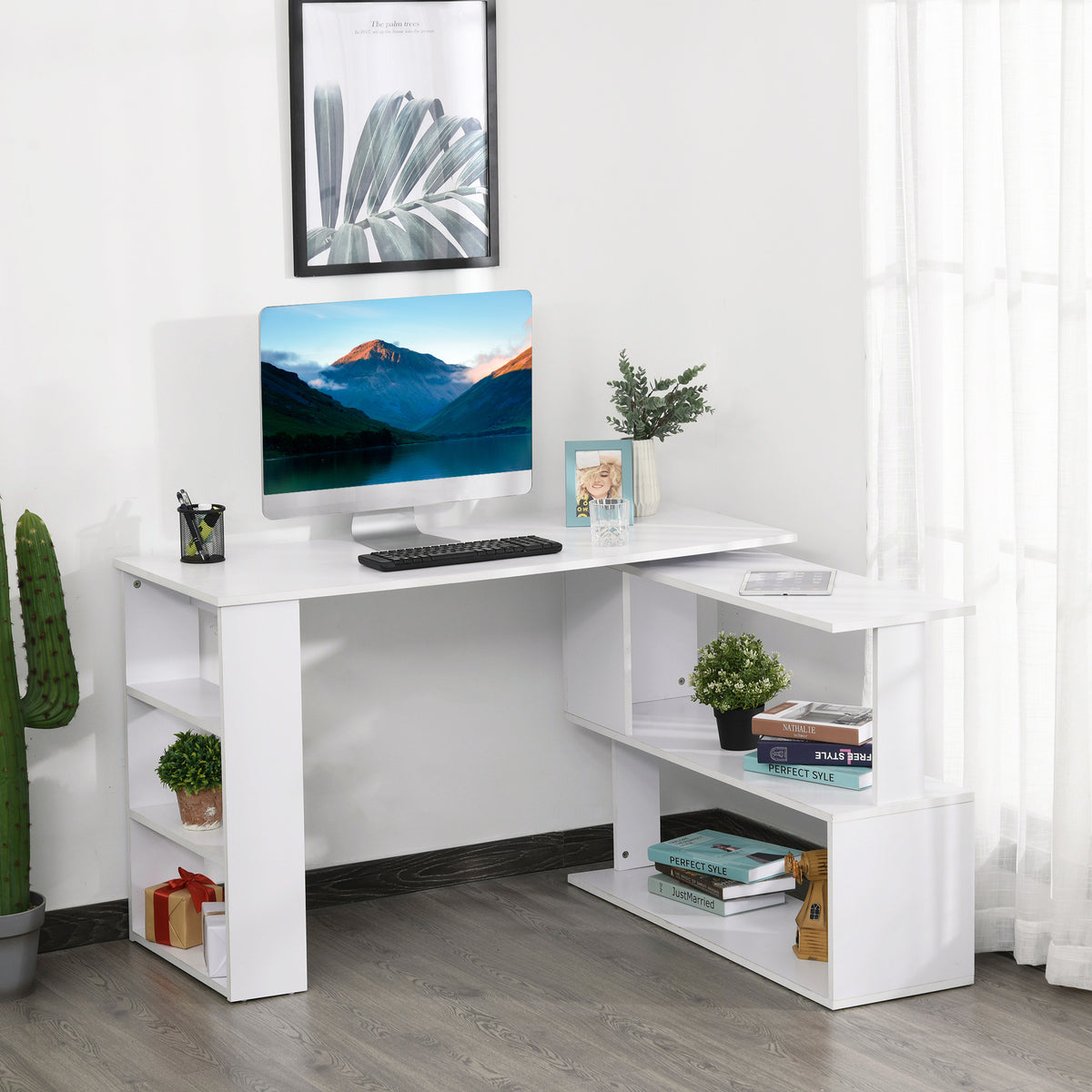 Bureau en L rotatif 360° avec rangement