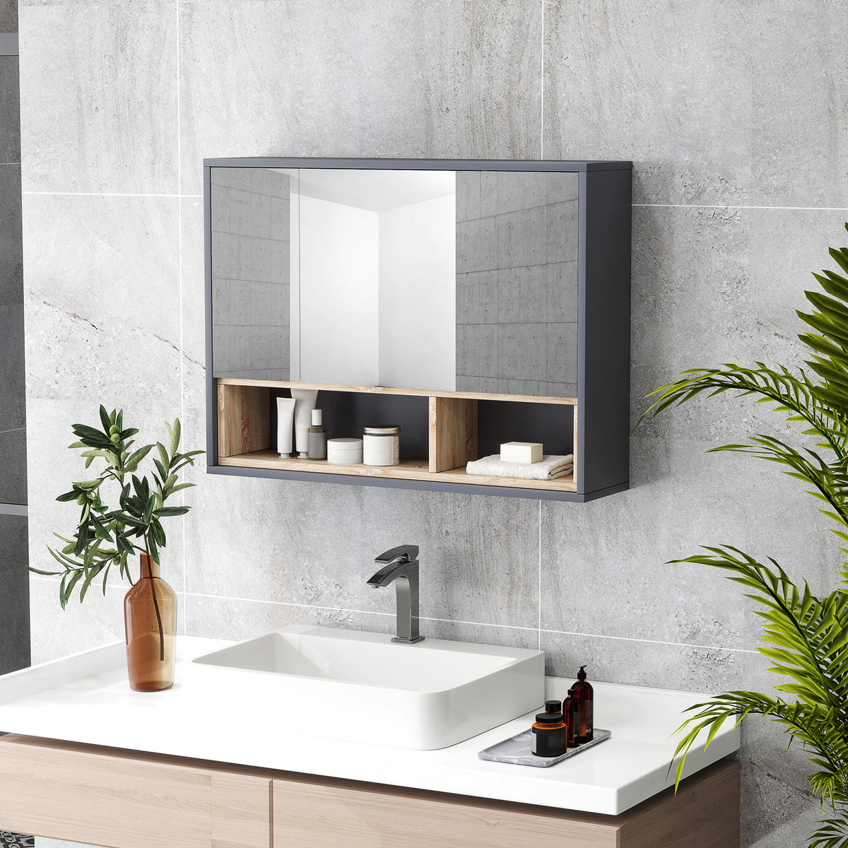 Armoire de toilette murale avec miroir et étagères